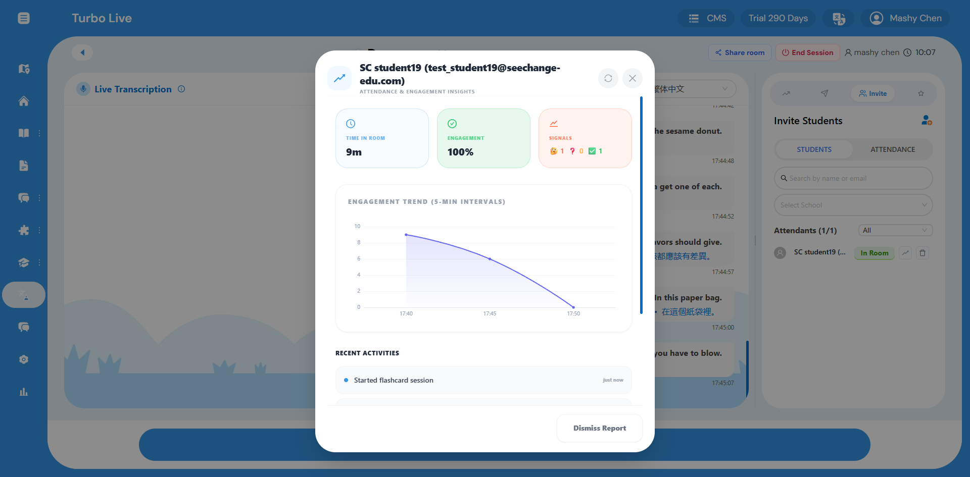 Turbo live classroom view with engagement heatmap for teachers
